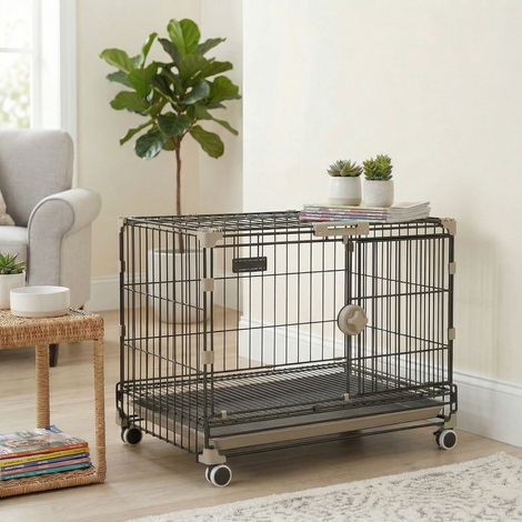 Cage pour Chien, Plateau Amovible, Roues avec Freins, Toit Ouvrant Verrouillable, 60,5x45,5x54,5cm, Noir (1/5)