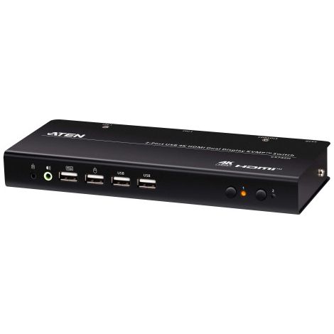 ATEN Conmutador KVMP de doble monitor con 2 puertos USB 4K HDMI (cables incluidos)