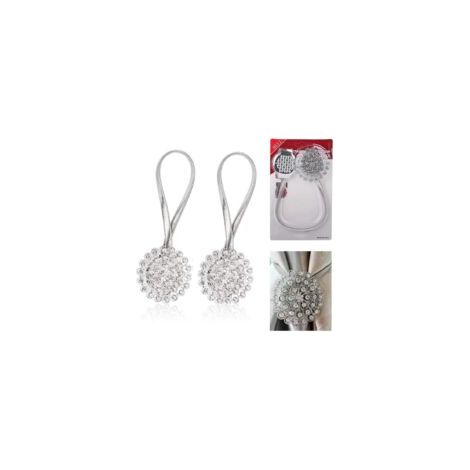 2er-Set magnetische Kristall-Gardinenhalter – Blumen- und rautenförmige Clips – mit Gummiband – Dekoration für Zuhause oder Büro (Silbernes Schleierkraut) – Crezuo