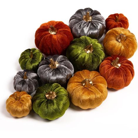 Künstliche Samtkürbisse 12 Stück, Mini Herbst Deko für Halloween & Thanksgiving (1/5)