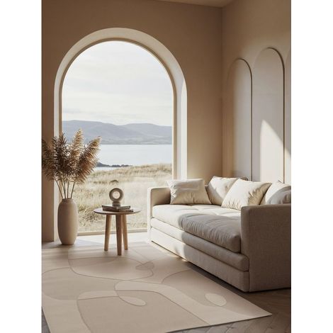BOBOCHIC - Tapis poils ras KAIA motif abstrait 120x170 Beige