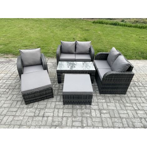 Fimous 7 places Ensemble de Meubles de Jardin avec Table basse rectangulaire Chaise inclinable Canapé d'amour 2 Grand tabourets (1/5)