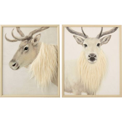 Duo de tableaux cerf blanc cassé - blanc cassé (1/4)