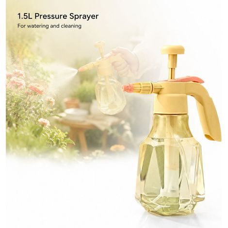 Spruzzatore a pressione da 1,5 litri - Plastica robusta - Giallo - Spruzzatore manuale per la pulizia di giardini e piante in interni ed esterni (1/5)