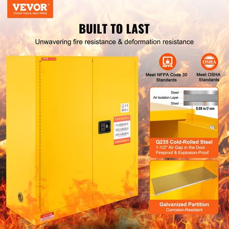 Armoire de Sécurité pour Produits Inflammables 113,6 L 109,5x46x127,3 cm, Armoire Coupe-Feu pour Liquides Inflammables en Acier Lam… (1/5)