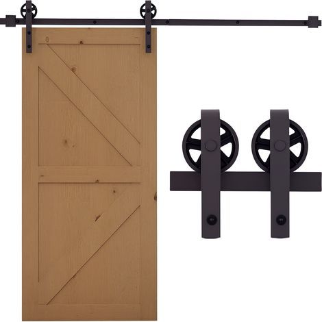 Schiebetür-Schienenset, Scheunentorbeschläge, Schiebetür aus Kohlenstoffstahl, 183 cm Schienenlänge, kaffeebraun