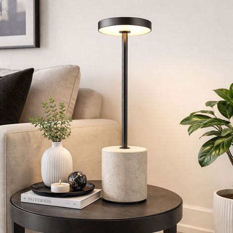 Tischleuchte Beistelllampe Leselampe Travertine Stein Touchdimmer LED H 34 cm