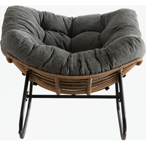 Poltrona a dondolo 102 x 98 x 77 cm in ciniglia grigia con struttura in metallo - CHICFURN (1/5)