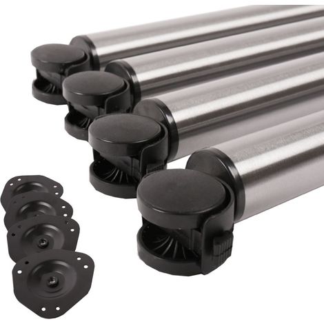 4er Set rollende Tischbeine Tischbeine auf Rolle mit Bremse ø 50mm Metall Edelstahl (1/2)