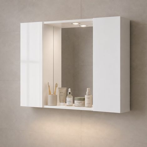 SPECCHIERA CM 80 CON FARETTO LED BIANCO LUCIDO