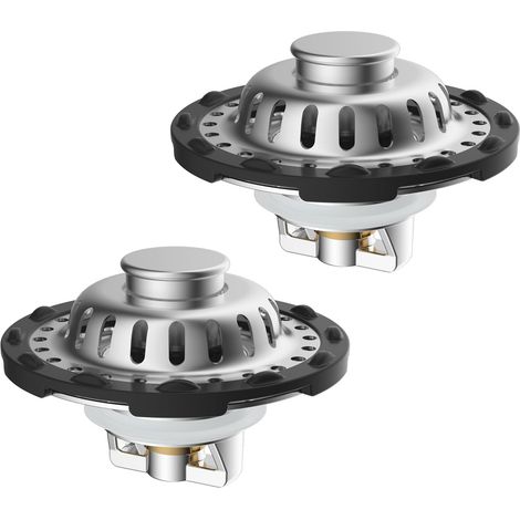 Bouchon de lavabo 3 en 1 en acier inoxydable - Pour trou de lavabo de 30 à 60 mm - Avec panier filtrant amovible - Noyau de bullet en laiton - 2 pièces - Chromé (1/5)