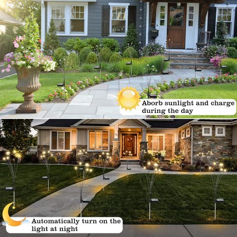 Lampe Solaire Extérieur, Lumières Solaire de Jardin Firefly Extérieur, Etanche IP65 Lampe Solaire Exterieure pour Chemin Jardin Cour(2pack) [Classe énergétique A] (1/4)