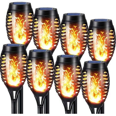 Outdoor Solar Flame Lights - 8 Pack Waterproof Solar Torch Lights, Flickering Flame Solar Lights for Decor, Garden, Patio, Paths, Lawn (1/4)