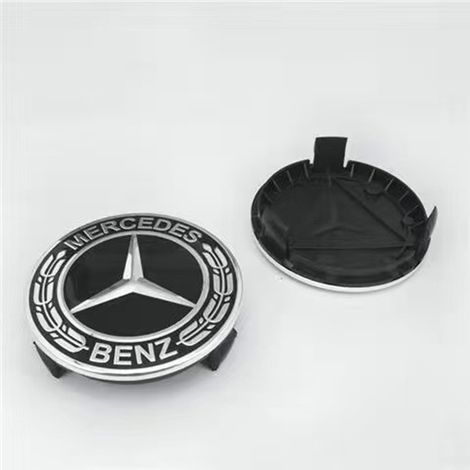 Lot de 4 Cache-Moyeux de Roue 75 mm pour Mercedes C/E/GLK/GLC/CLS/ML Classe, Emblème Centre de Jante Nouvelle Version, Accessoire Auto Style Sport, 4 Pièces Noir (1/2)