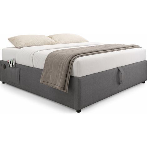 CHICFURN lit coffre en tissu gris avec ports de charge 140 x 200 cm (1/5)