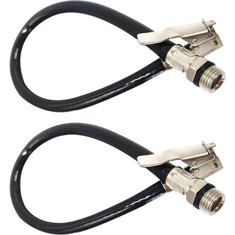 Gonfleur Pneu, Flexible de Gonflage, Tuyau Gonflage Pneu Voiture, Embout Gonfleur, Adaptateur gonflage Pneu avec Tuyau Flexible Caoutchouc Compatible vélo Moto Voiture Camion, lot 2 (1/5)