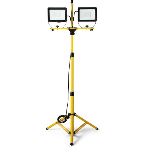 STAK ST748 Faretti LED su Treppiede, 2 x 50W, 8000 Lumen, Giallo, Cavo 3m, IP65, 160cm di Altezza. Uso Esterno: Ideale per Cantiere, Garage, Giardino, Barbeque 100 W
