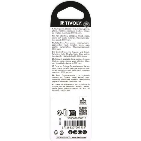 Tivoly - Raspiglia su gambo punta ogiva Ø 12 mm codolo 6 mm - Per trapano-avvitatore - Acciaio HCS ad alto tenore di carbonio - Adatta al lavoro su qualsiasi tipo di legno