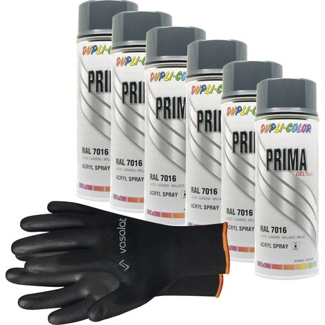 vasalat Dupli-Color Lackspray anthrazitgrau glänzend RAL 7016 - Sprühlack für Metall, Kunststoff und Holz - wetterfeste Sprühfarbe für den Innen- und Außenbereich UV -beständig, 6 Stück