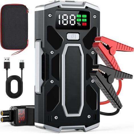 Booster Batterie Voiture 7000A, Démarreur de Batterie de Voiture Portable(Jusqu'à 8.0L Diesel ou 10.0L Gaz), 12V Jump Starter, Pinces Intelligentes avec Écran, Lumière LED, Port de QC3.0 (1/4)