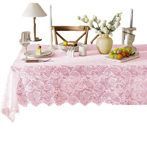 Nappe rectangulaire en dentelle 54 x 108 pouces à motifs floraux, idéale pour la salle à manger ou une fête en extérieur, rose 1 (1/5)