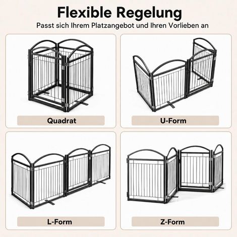 Barrière pour chiens noire en métal pliable 4 panneaux avec porte et charnières à 360 pour intérieur et jardin (1/4)