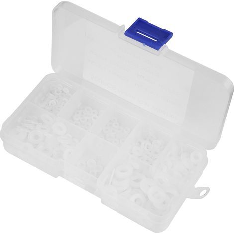 500 pièces Rondelles plates en nylon M2 à M6, kit assortiment avec boîte (blanc) (1/5)