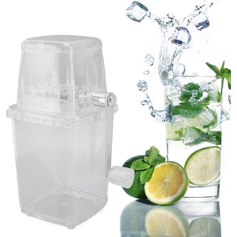 Kleiner, tragbarer, manueller Eiscrusher für Zuhause (Edelstahl und PP-Material, 580 g) – Handlicher Eiswürfelbereiter für Schneeeis und festliche Cocktails, transparent