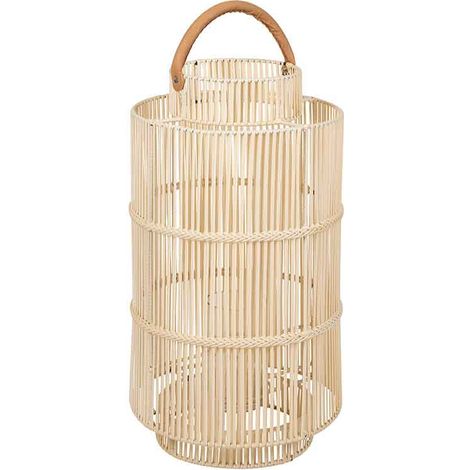 Lanterne d'extérieur Pasil osier blanc cuir de vache 40x75cm (1/3)