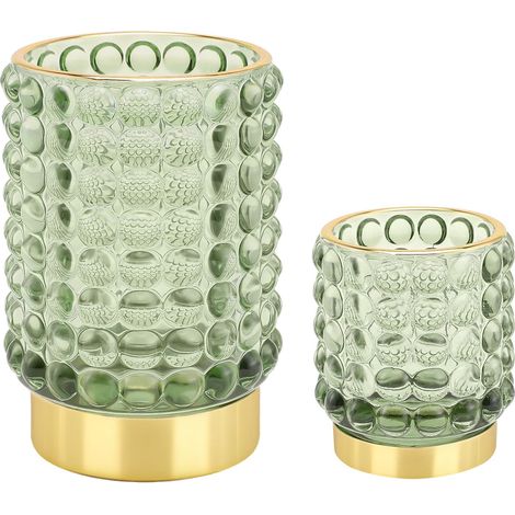 Rangement Maquillage,Rangement Pinceaux Maquillage en Verre,Pot Pinceau Maquillage Vintage,Porte-Stylo,Vase Rayé,Organisateur de Maquillage pour Chambre,Bureau et Salle de Bain(Vert SL) (1/5)
