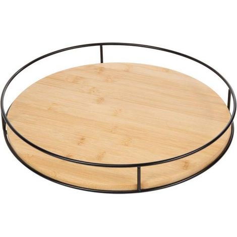 1 plateau tournant, bambou noir, diamètre 35 cm, surface beige, design épuré, idéal pour cuisine et salle à manger (1/4)