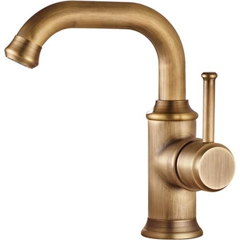 Robinet de salle de bain monotrou à montage sur plage, poignée unique, bec pivotant, robinet de lavabo (style antique, court) (1/5)