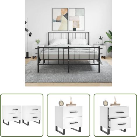 vidaXL Rangement - Tables de chevet 2 pcs blanc 40x35x47,5 cm bois d’ingénierie (1/5)