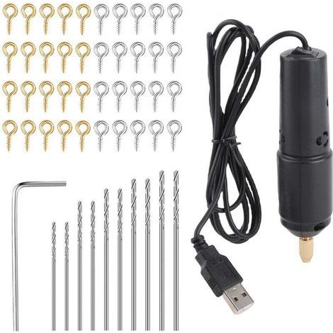 Mini-perceuse électrique pour bijoux et porte-clés – 10 forets inclus, corps en aluminium, couleur noire (1/4)