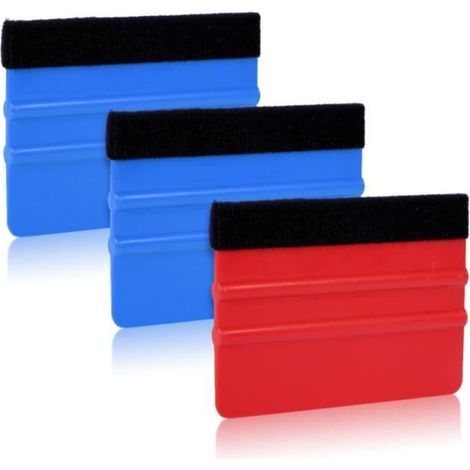 Lot de 3 pour Vinyle, Plastique Raclette en Feutre Raclette Vinyle Raclette pour Pose de Film,(Rouge, Bleu) (1/4)