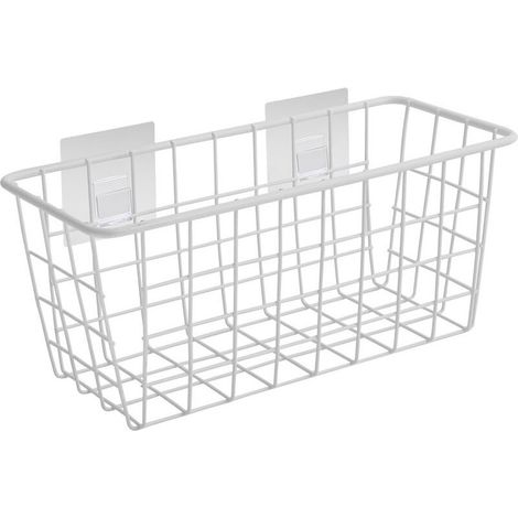 Métal Adhésif Panier De Rangement Douche Salle De Bains Pas De Perçage Chambre Cuisine Salle De Bains Panier De Rangement Blanc