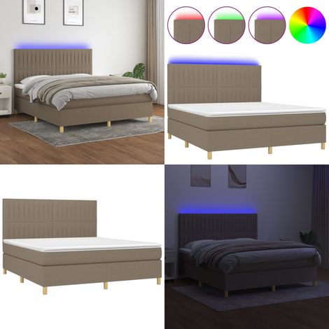 Sommier à lattes de lit et matelas et LED Taupe 160x200cm Tissu - Sommier Tapissier - Lit Avec Led - Matelas À Ressorts Ensachés - Tête De Lit Ajustable - Éclairage LED - Home & Living (1/5)