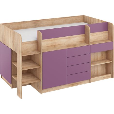 Letto a soppalco con scrivania SMILE destra sonoma / viola