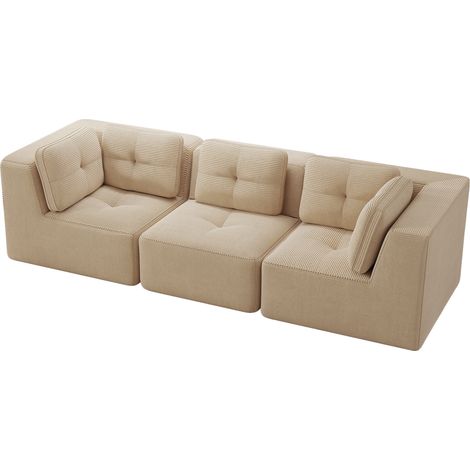 Divano angolare modulare senza telaio in velluto a coste beige, 3 posti, senza montaggio (1/5)