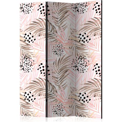 Paravent 3 Volets "Pink Palm Leaves" 135x172cm (1/2)
