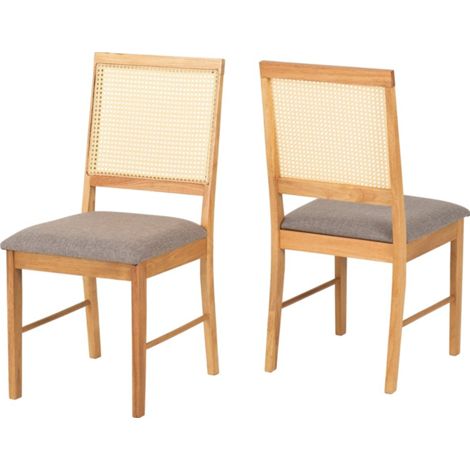 Ellis Indoor Dining Chair (Pack of 2) - L52 x W45 x H92.5 cm - Oak Effect/Grey Fabric
