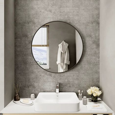 Miroir rond 80 cm avec cadre noir mat (1/4)