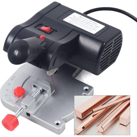 Sierra ingletadora eléctrica de 90 W 4500 RPM para cortar madera y metal, corte a 45°, mini corte, sierra ingletadora con hoja de sierra para metales y resina (1/5)