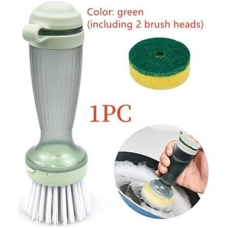 Brosse à Vaisselle,Brosse de Nettoyage Multifonctionnelle,avec Distributeur de Détergent,Tête de Brosse Remplaçable,pour (1/4)