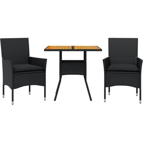 Maison Exclusive - 3-tlg. Garten-Essgruppe mit Kissen Schwarz Pol
