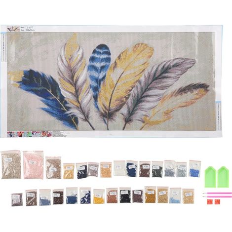 Peinture Strass Perles Rondes Toile Motif Plume Décoration Murale Maison DIY (1/5)
