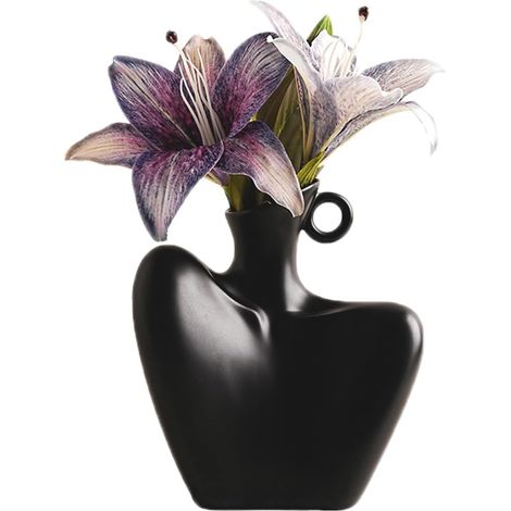 Vase en Forme de Corps de Femme, Vase Decoratif Corps en Céramique pour Arrangement Fleurs Décoration de Bureau Salon Créatif Boho Moderne 21x18.5cm (Noir Mat) (1/5)