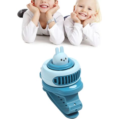 Ventilateur de montre innovant pour enfants, motif dessin animé, USB, portable, petit format, mini, anneau de main, bleu (1/5)