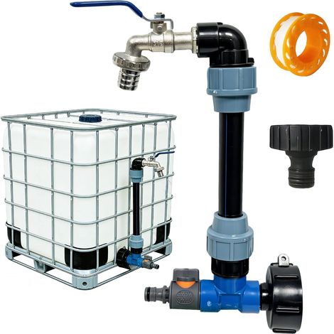 Robinet col de cygne pour réservoir de 1000 L (3/4 pouce), adaptateur de réservoir 2 en 1, robinet pour récupérateur d'eau de pluie (1/5)