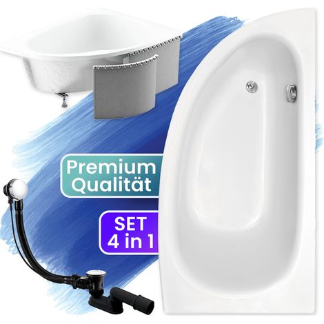 Badewanne Eckbadewanne 150x70 Rechts mit Styroporverkleidung, Ablauf & Füße GRATIS - Komplettset 4in1 Original Acryl Wanne Siphon - BADLAND MILENA (1/5)